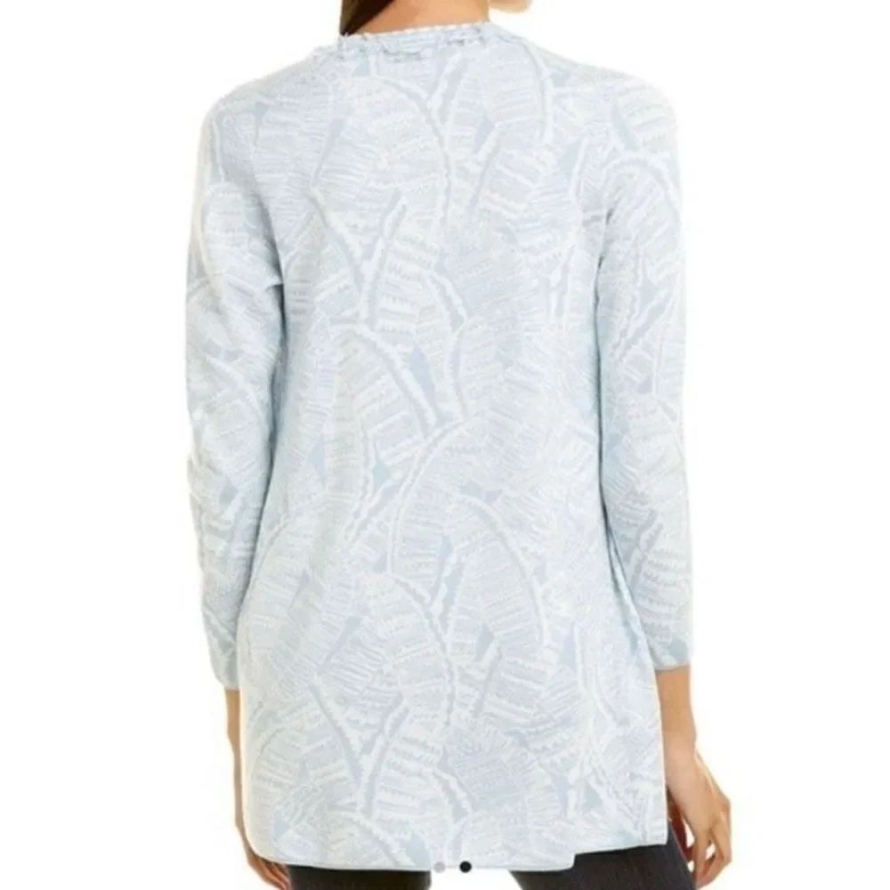 J.McLaughlin blue printed fringe trim cardigan size xs - Picture 2 of 9